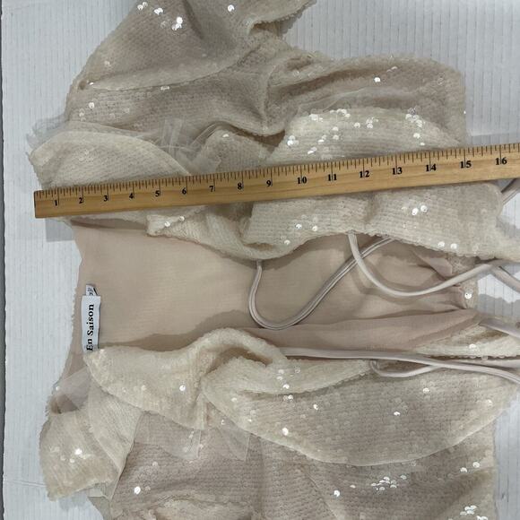 EN SIASON Sequin Crop Jacket Top Fairy Goddess Long Sleeve Mesh Romantic Med NEW - Picture 13 of 14